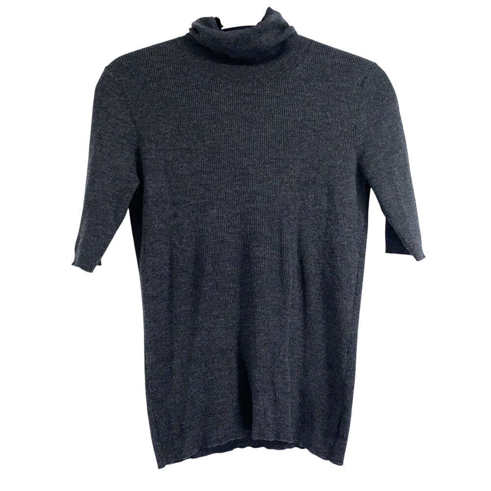 Theory Womens Large Gray 100% Merino Wool Leenda B Refine Turtleneck Sweater Top